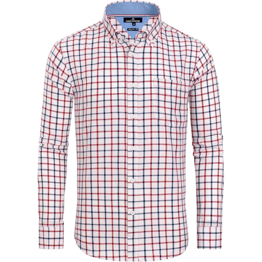 imageAlimens ampamp Gentle Mens Plaid Button Down Shirts Cotton Long Sleeve Dress Shirts Regular Fit Gingham ShirtsRed Gingham