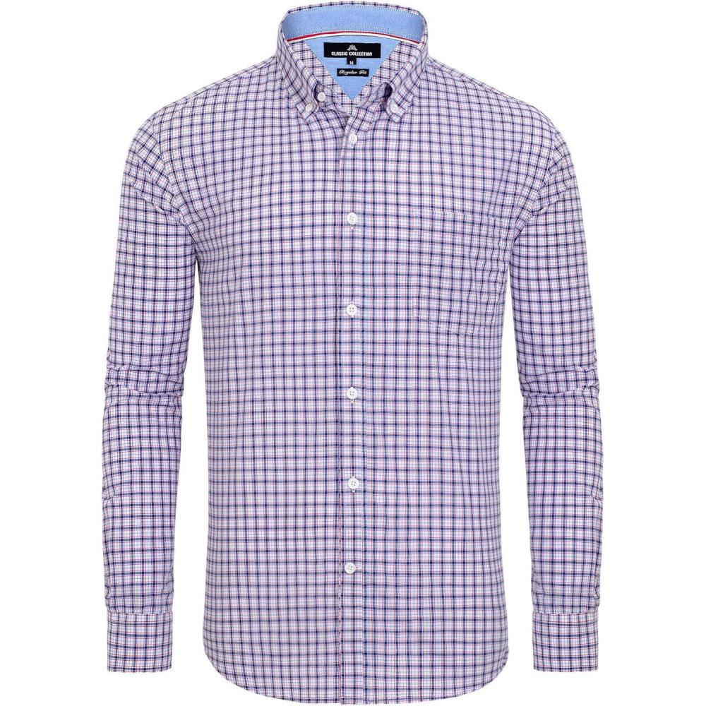 imageAlimens ampamp Gentle Mens Plaid Button Down Shirts Cotton Long Sleeve Dress Shirts Regular Fit Gingham ShirtsRed Navy  Gingham