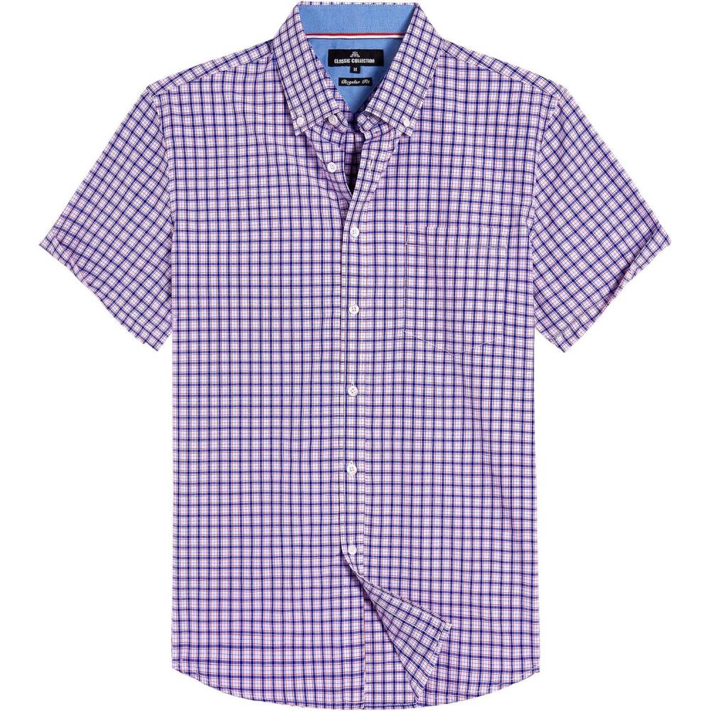 imageAlimens ampamp Gentle Mens Plaid Short Sleeve Button Down Shirts Cotton Regular Fit Casual Gingham ShirtsBlue Red Gingham