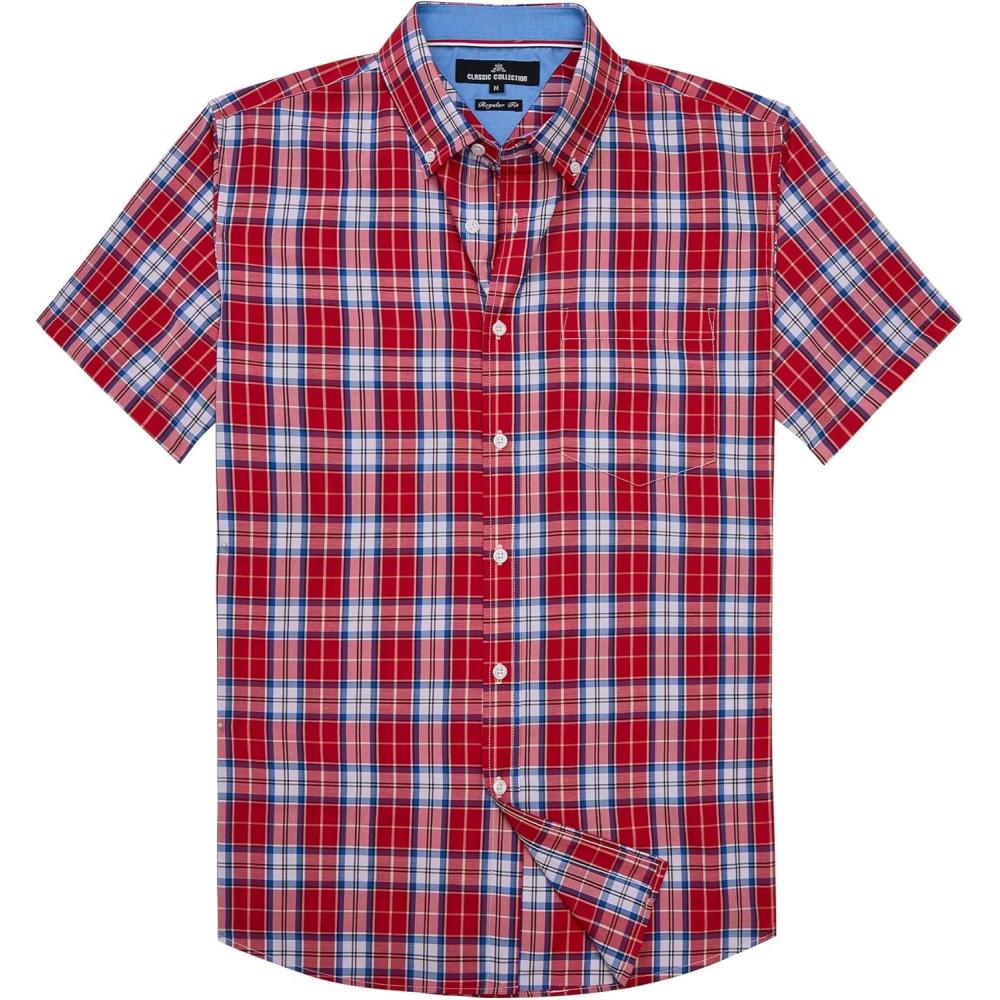 imageAlimens ampamp Gentle Mens Plaid Short Sleeve Button Down Shirts Cotton Regular Fit Casual Gingham ShirtsRed Blue Plaid