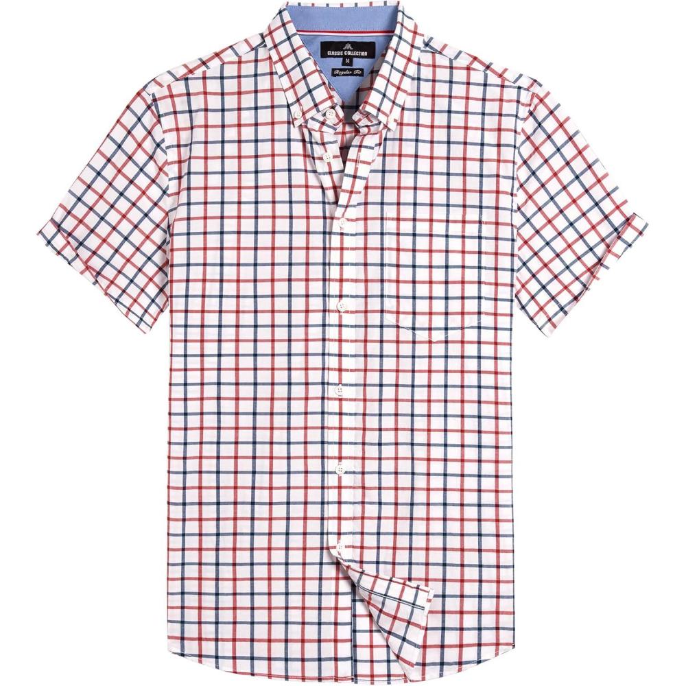 imageAlimens ampamp Gentle Mens Plaid Short Sleeve Button Down Shirts Cotton Regular Fit Casual Gingham ShirtsRed Check