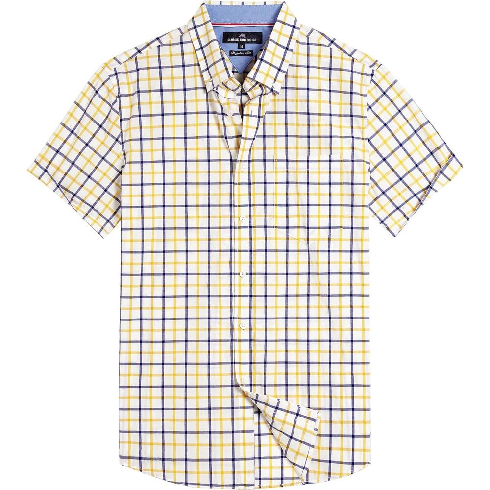 imageAlimens ampamp Gentle Mens Plaid Short Sleeve Button Down Shirts Cotton Regular Fit Casual Gingham ShirtsYellow Check