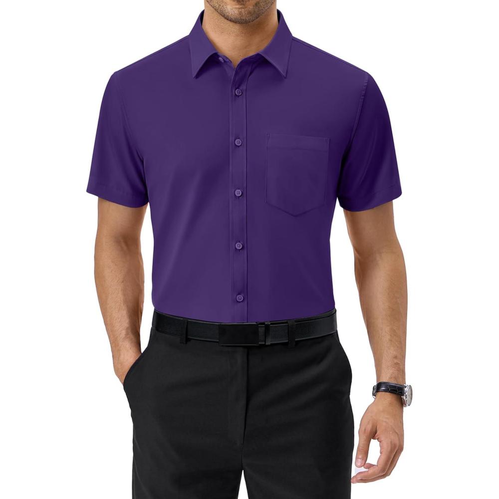 imageAlimens ampamp Gentle Mens Short Sleeve Dress Shirts Regular Fit Stretch WrinkleResistant Button Down ShirtsGrape Purple