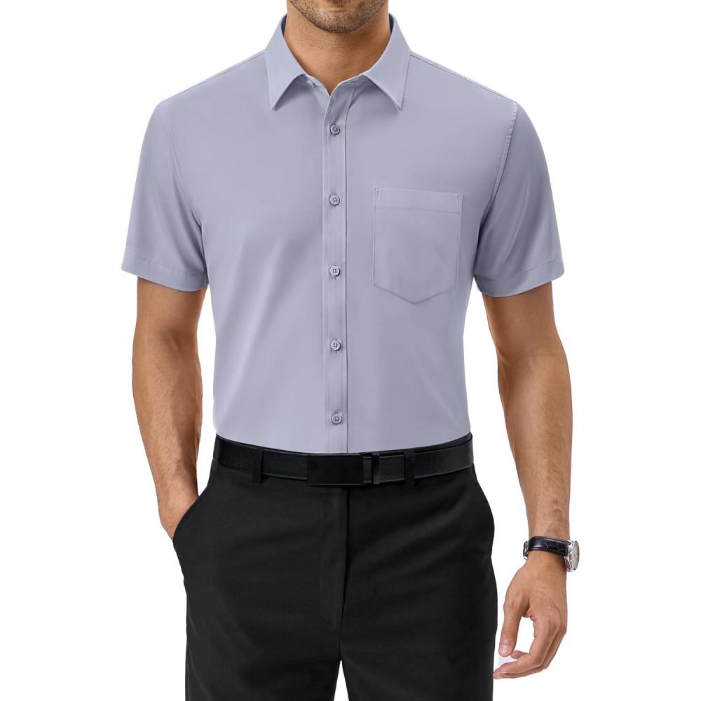 imageAlimens ampamp Gentle Mens Short Sleeve Dress Shirts Regular Fit Stretch WrinkleResistant Button Down ShirtsGrey