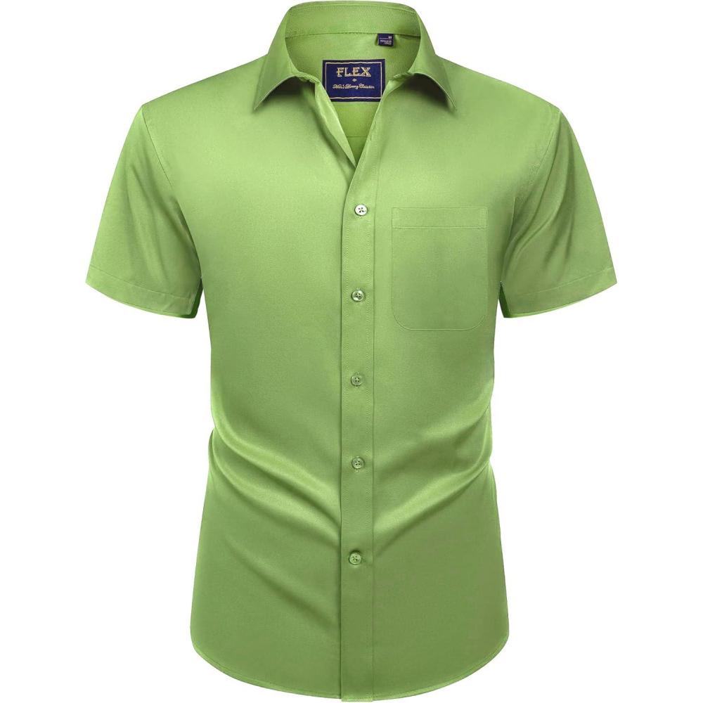 imageAlimens ampamp Gentle Mens Short Sleeve Dress Shirts Wrinkle Free Solid Casual Button Down Shirts with PocketGrass Green