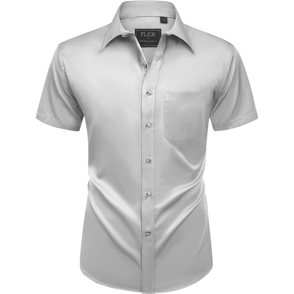 imageAlimens ampamp Gentle Mens Short Sleeve Dress Shirts Wrinkle Free Solid Casual Button Down Shirts with PocketLight Grey
