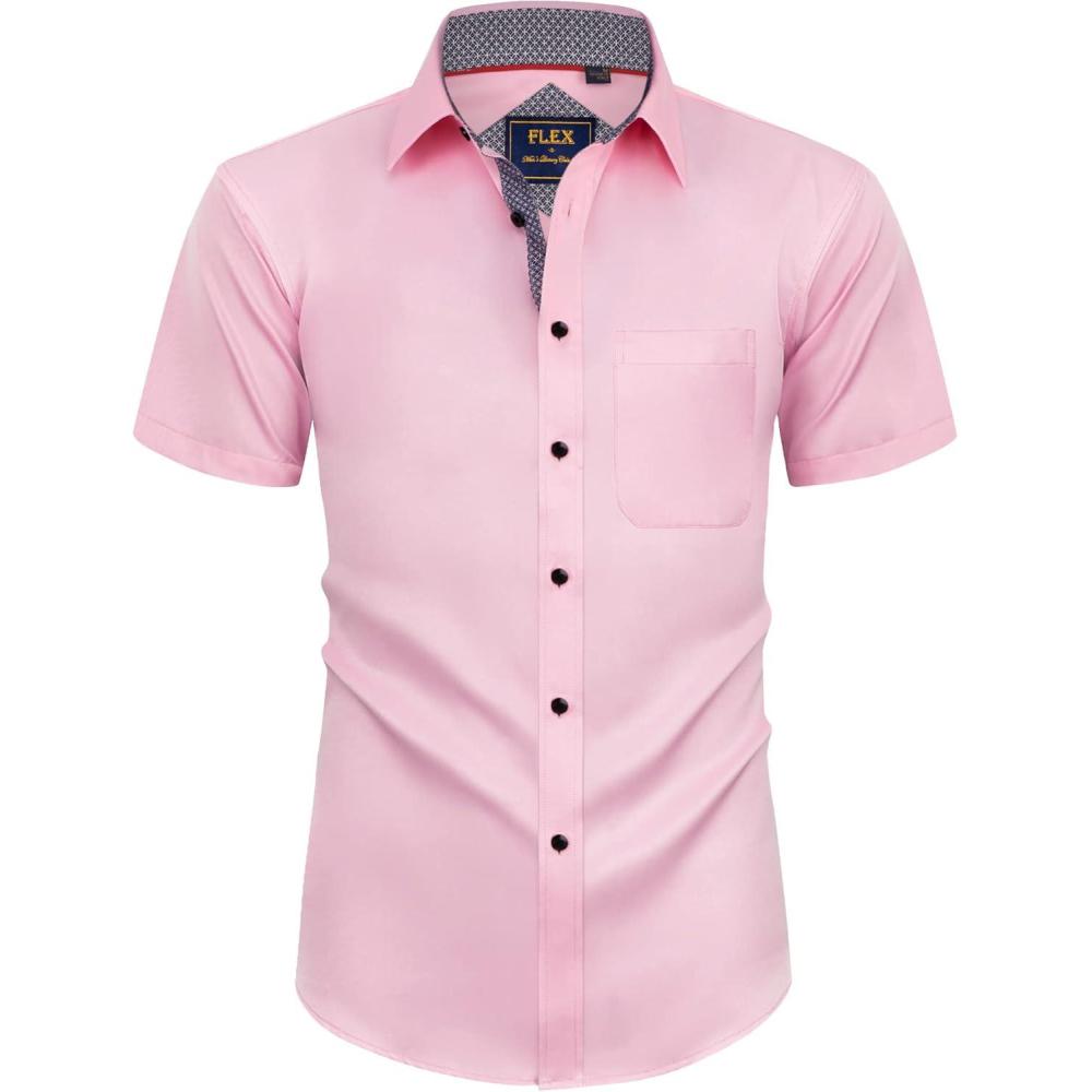 imageAlimens ampamp Gentle Mens Short Sleeve Dress Shirts Wrinkle Free Solid Casual Button Down Shirts with PocketPink