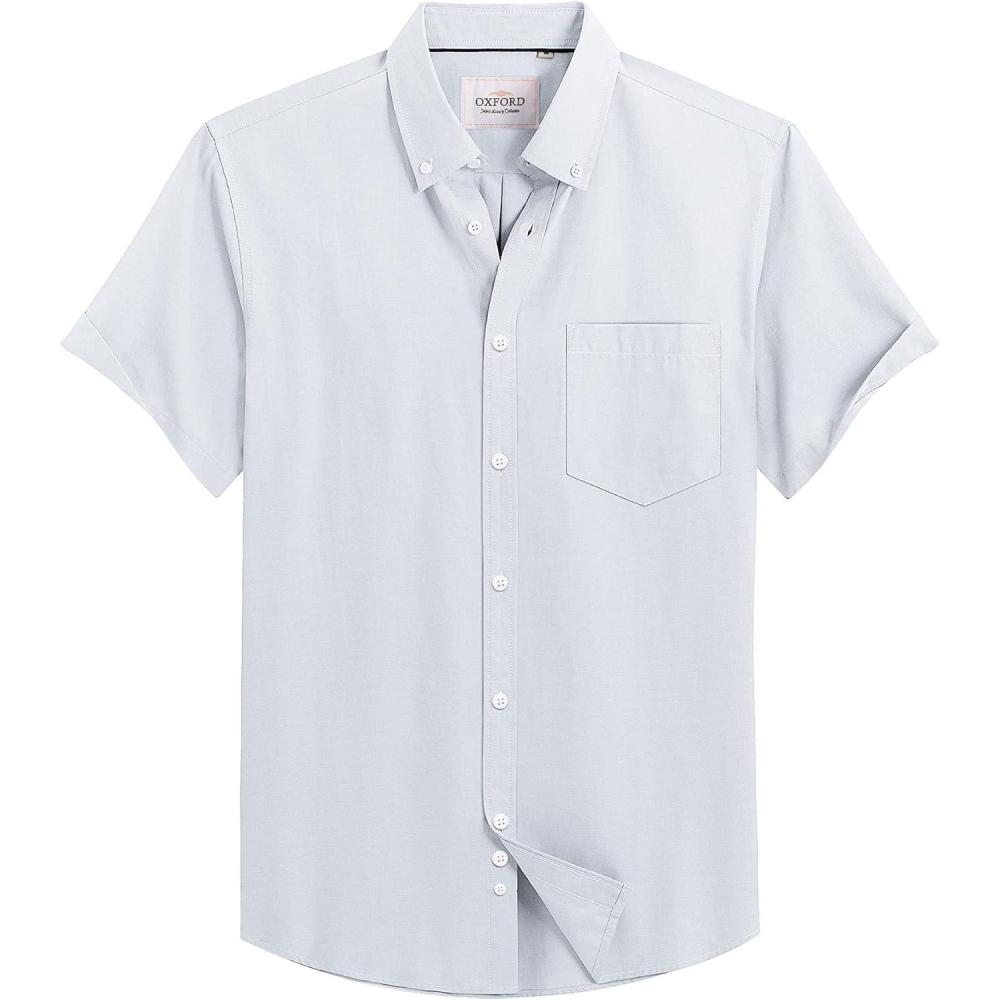 imageAlimens ampamp Gentle Mens Short Sleeve Oxford Shirt Regular Fit Button Down Collar Shirts with PocketAnthracite