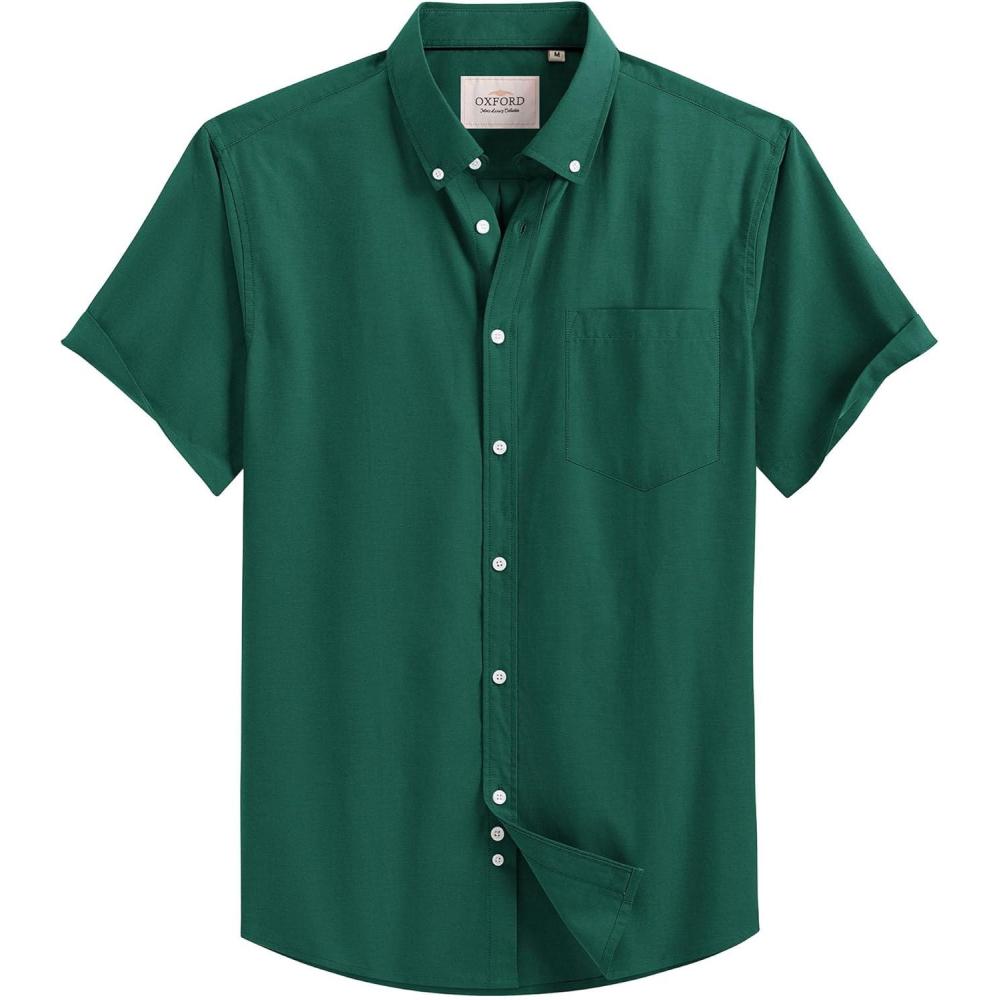 imageAlimens ampamp Gentle Mens Short Sleeve Oxford Shirt Regular Fit Button Down Collar Shirts with PocketDark Green