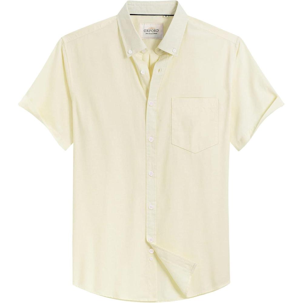 imageAlimens ampamp Gentle Mens Short Sleeve Oxford Shirt Regular Fit Button Down Collar Shirts with PocketLight Yellow
