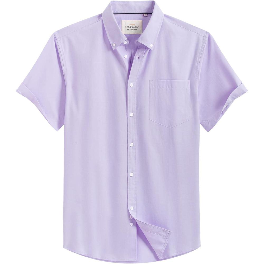 imageAlimens ampamp Gentle Mens Short Sleeve Oxford Shirt Regular Fit Button Down Collar Shirts with PocketPurple