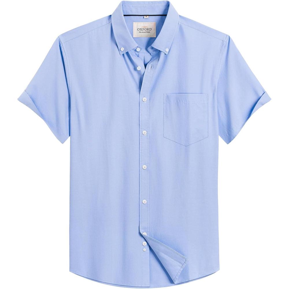 imageAlimens ampamp Gentle Mens Short Sleeve Oxford Shirt Regular Fit Button Down Collar Shirts with PocketSky Blue