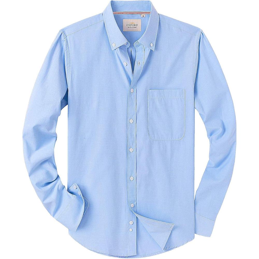imageAlimens ampamp Gentle Mens Solid Oxford Shirt Long Sleeve Dress Shirt Work Casual Button Down Shirts with PocketBlue