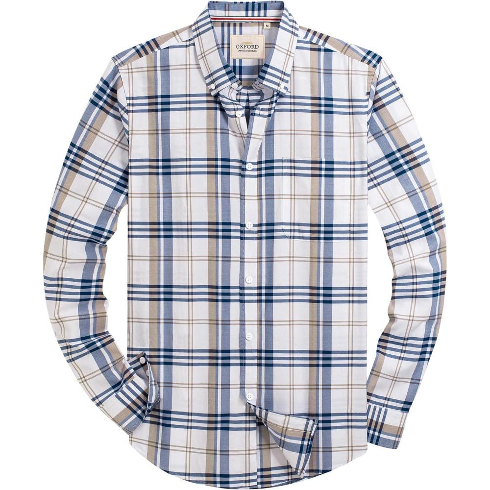 imageAlimens ampamp Gentle Mens Solid Oxford Shirt Long Sleeve Dress Shirt Work Casual Button Down Shirts with PocketChecklight Blue  White