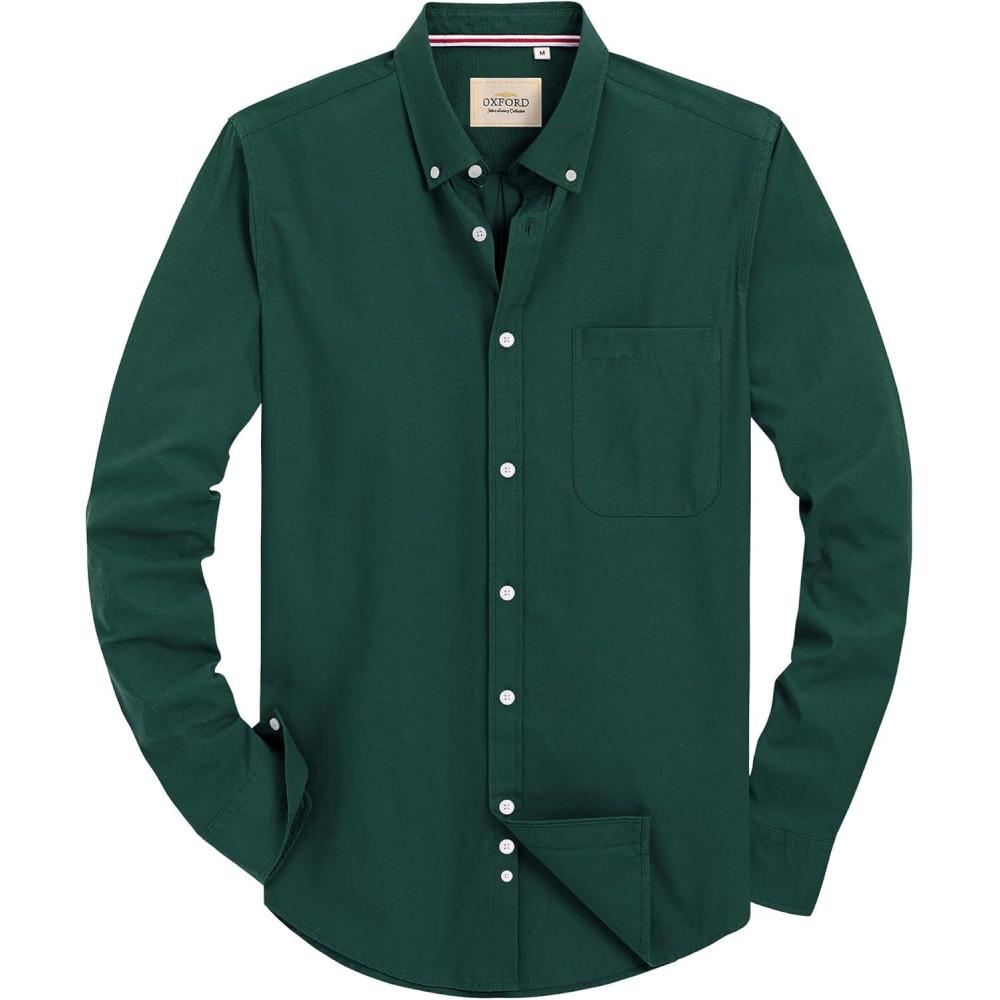 imageAlimens ampamp Gentle Mens Solid Oxford Shirt Long Sleeve Dress Shirt Work Casual Button Down Shirts with PocketDark Green