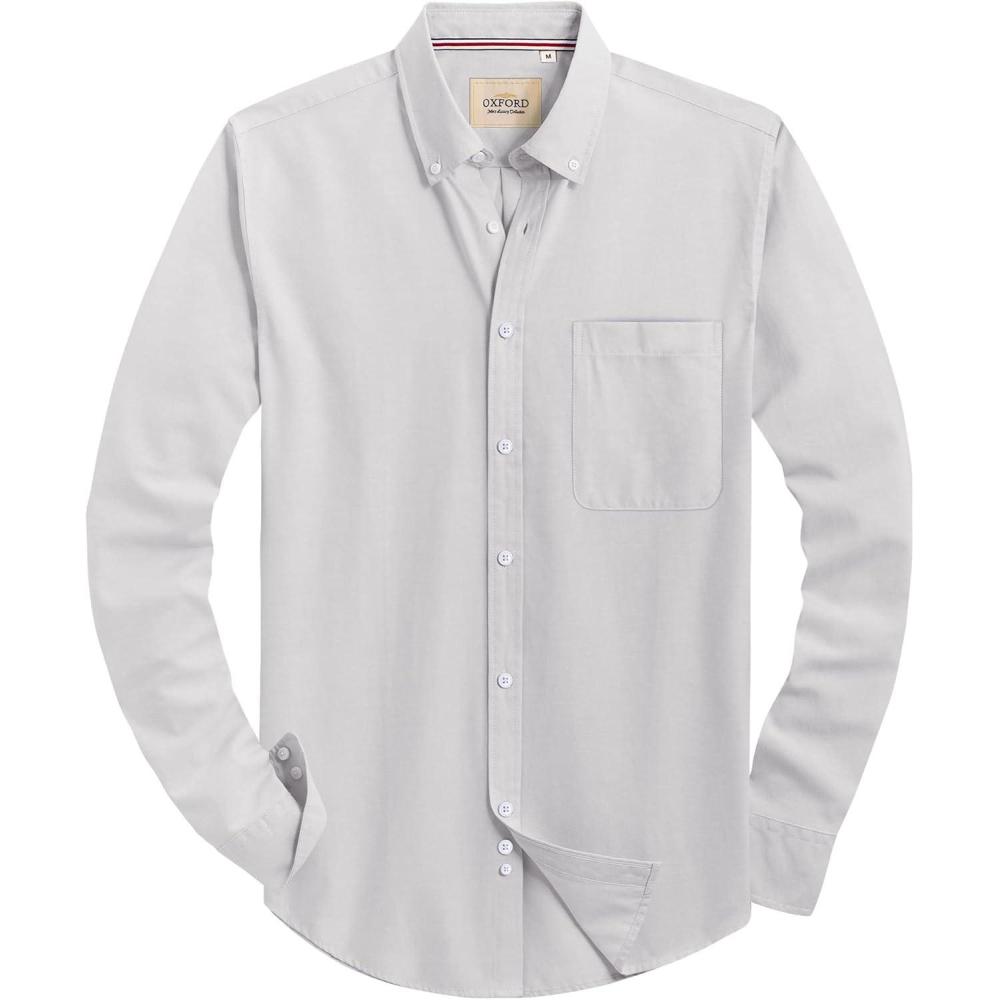 imageAlimens ampamp Gentle Mens Solid Oxford Shirt Long Sleeve Dress Shirt Work Casual Button Down Shirts with PocketKhaki Gery