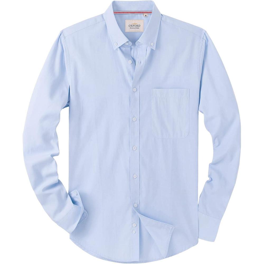 imageAlimens ampamp Gentle Mens Solid Oxford Shirt Long Sleeve Dress Shirt Work Casual Button Down Shirts with PocketLight Blue