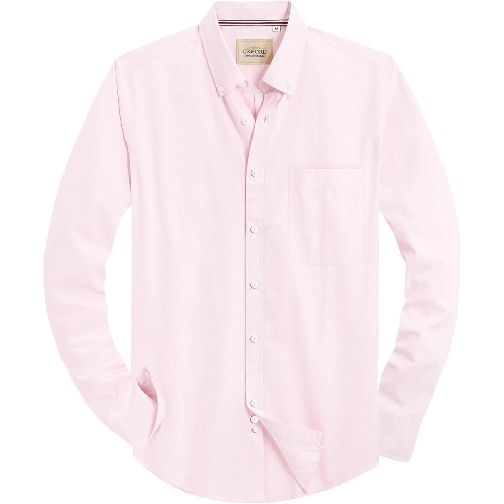 imageAlimens ampamp Gentle Mens Solid Oxford Shirt Long Sleeve Dress Shirt Work Casual Button Down Shirts with PocketLight Pink