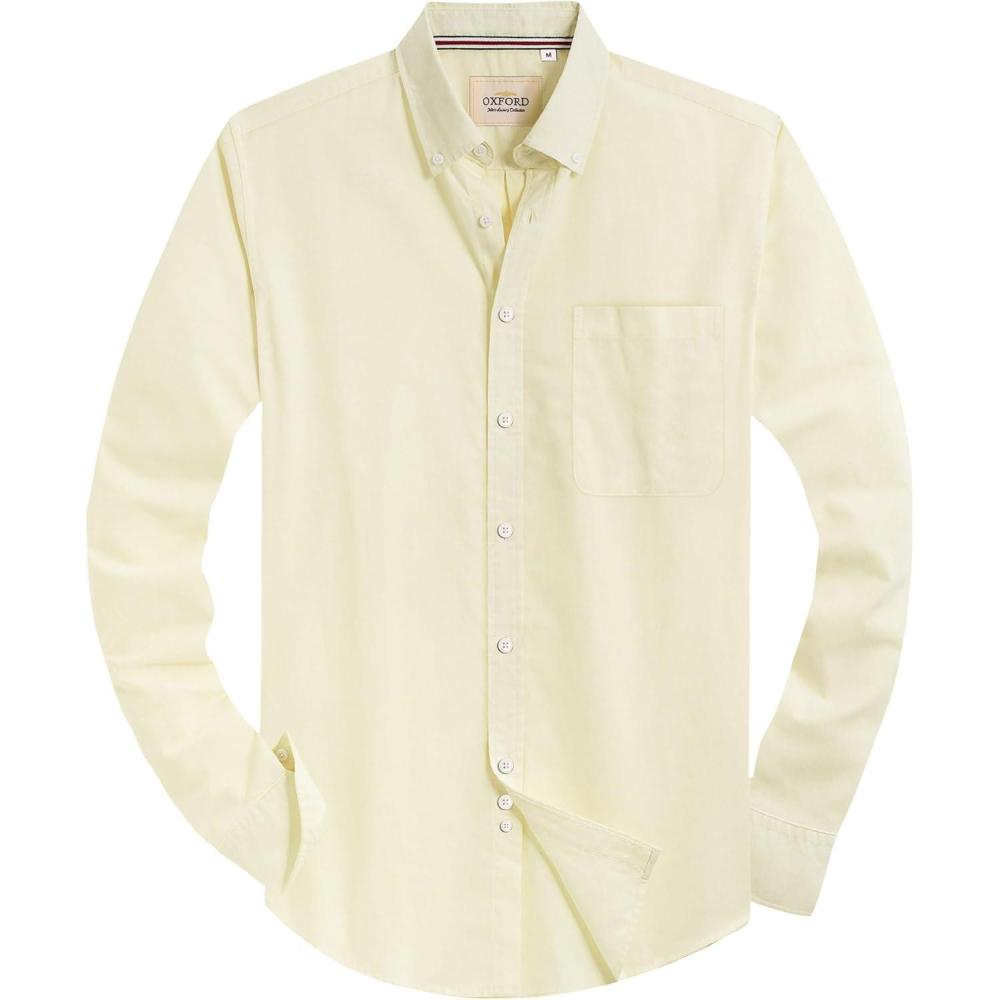 imageAlimens ampamp Gentle Mens Solid Oxford Shirt Long Sleeve Dress Shirt Work Casual Button Down Shirts with PocketLight Yellow