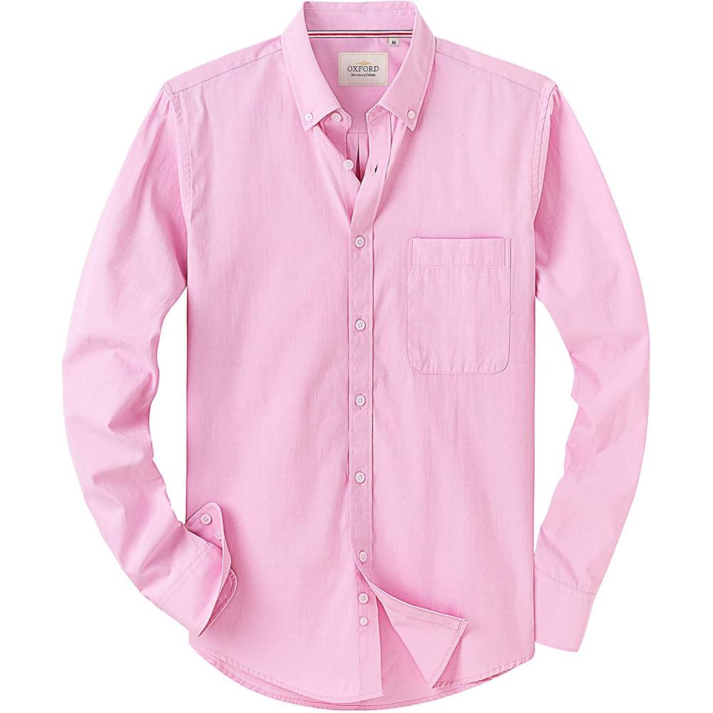 imageAlimens ampamp Gentle Mens Solid Oxford Shirt Long Sleeve Dress Shirt Work Casual Button Down Shirts with PocketPink