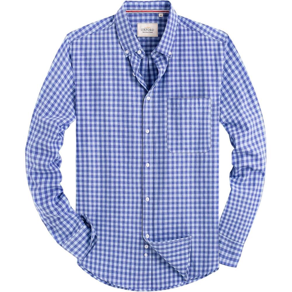imageAlimens ampamp Gentle Mens Solid Oxford Shirt Long Sleeve Dress Shirt Work Casual Button Down Shirts with PocketPlaidlight Blue
