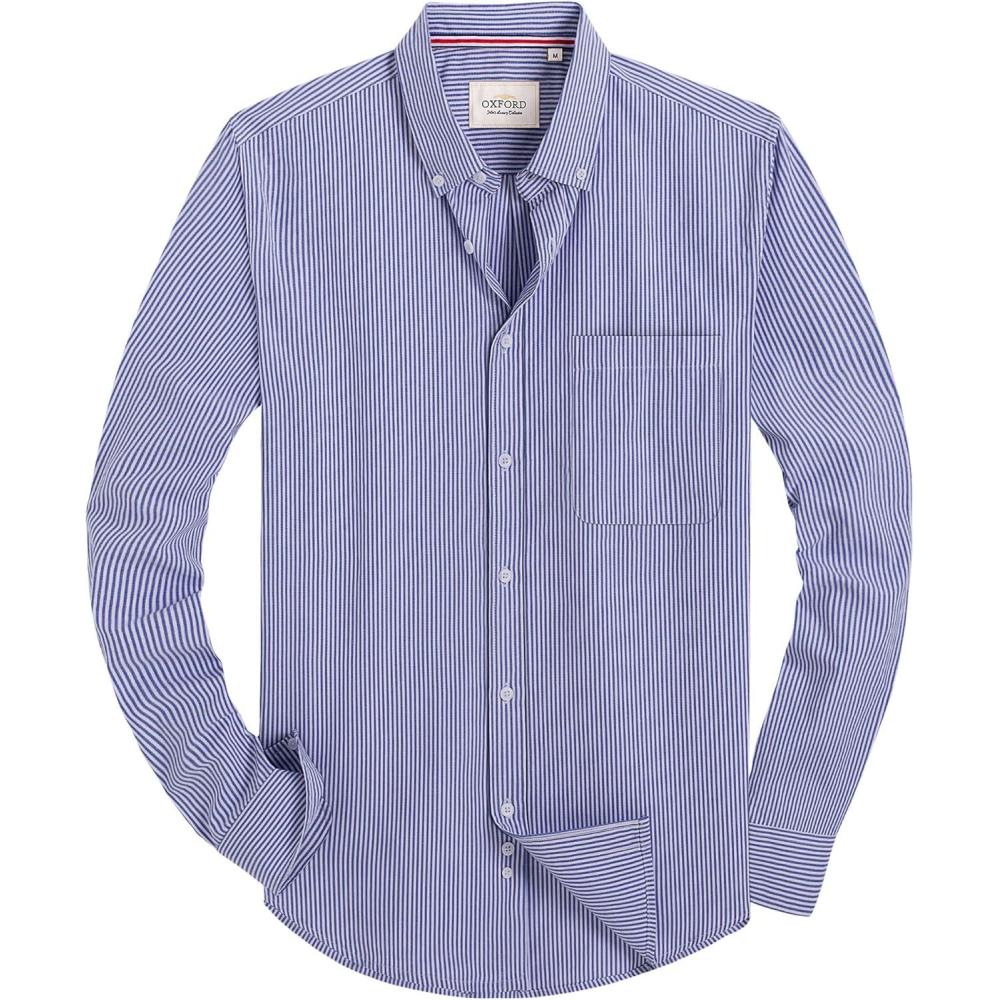 imageAlimens ampamp Gentle Mens Solid Oxford Shirt Long Sleeve Dress Shirt Work Casual Button Down Shirts with PocketStripednavy Blue