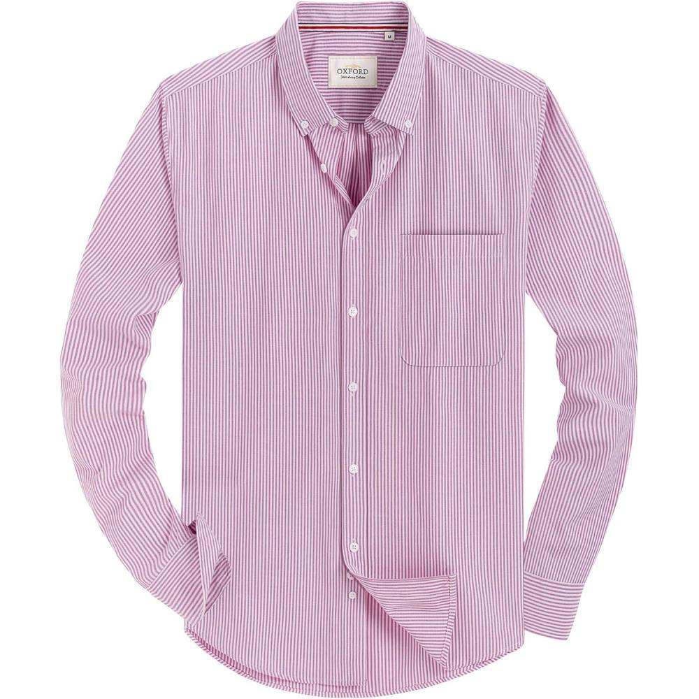 imageAlimens ampamp Gentle Mens Solid Oxford Shirt Long Sleeve Dress Shirt Work Casual Button Down Shirts with PocketStripedpink
