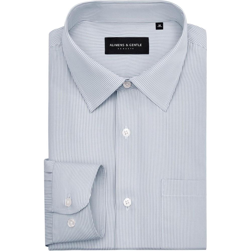 imageAlimens ampamp Gentle Mens Stripe Dress Shirts Transitional Weather Long Sleeve Casual Button Down Business Shirt Poplin TopLight Gray