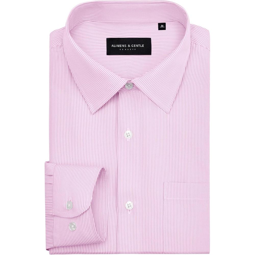 imageAlimens ampamp Gentle Mens Stripe Dress Shirts Transitional Weather Long Sleeve Casual Button Down Business Shirt Poplin TopPink