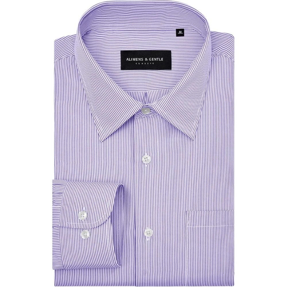 imageAlimens ampamp Gentle Mens Stripe Dress Shirts Transitional Weather Long Sleeve Casual Button Down Business Shirt Poplin TopPurple