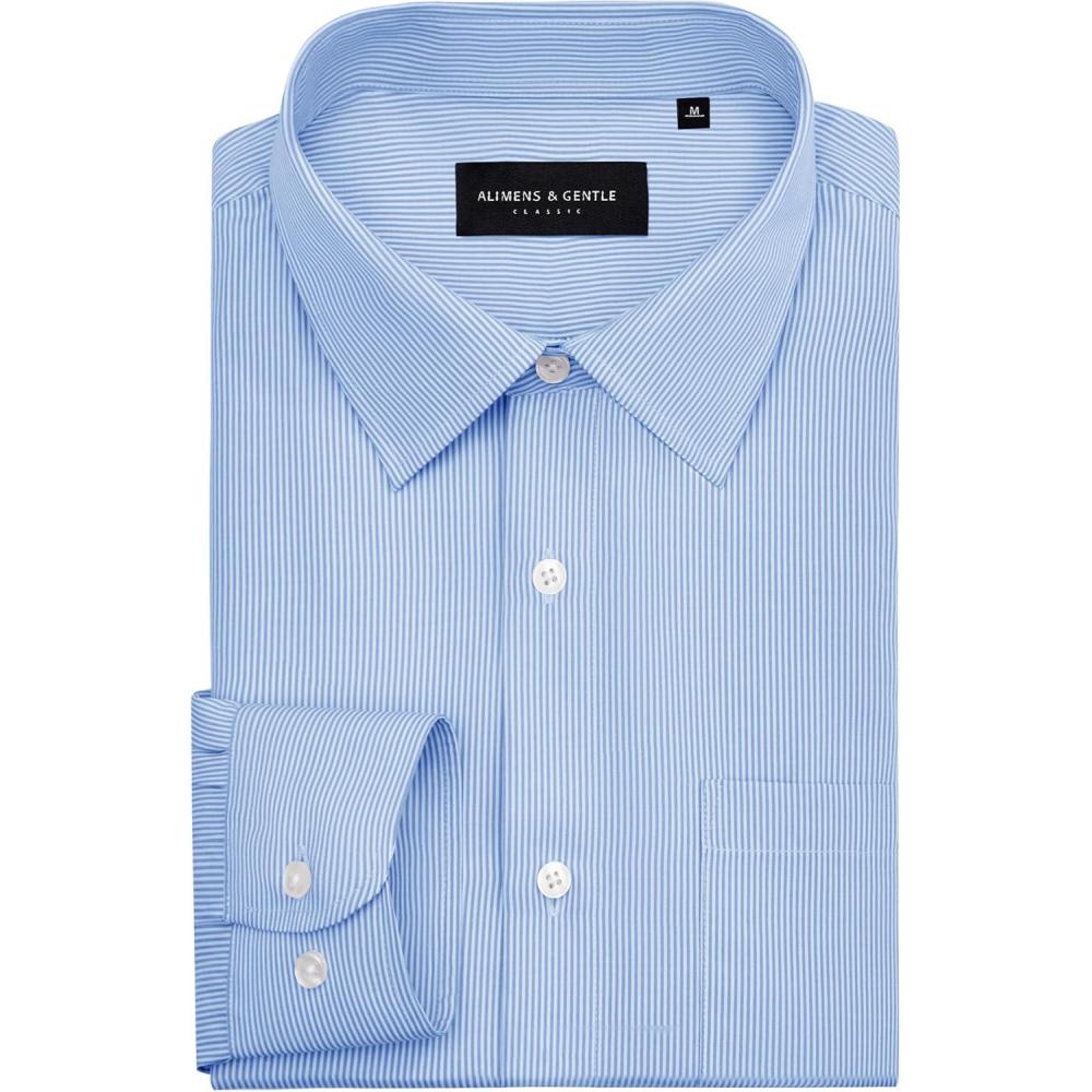 imageAlimens ampamp Gentle Mens Stripe Dress Shirts Transitional Weather Long Sleeve Casual Button Down Business Shirt Poplin TopSky Blue