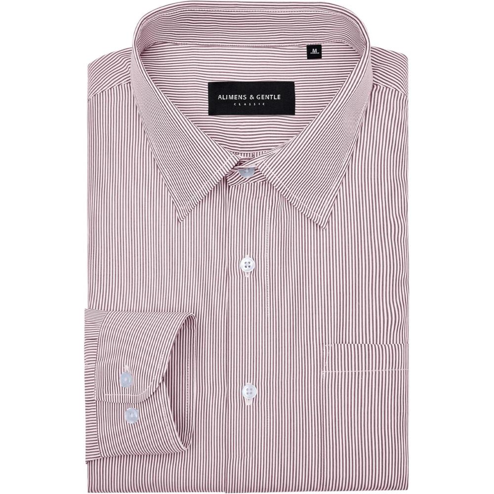 imageAlimens ampamp Gentle Mens Stripe Dress Shirts Transitional Weather Long Sleeve Casual Button Down Business Shirt Poplin TopWine Red
