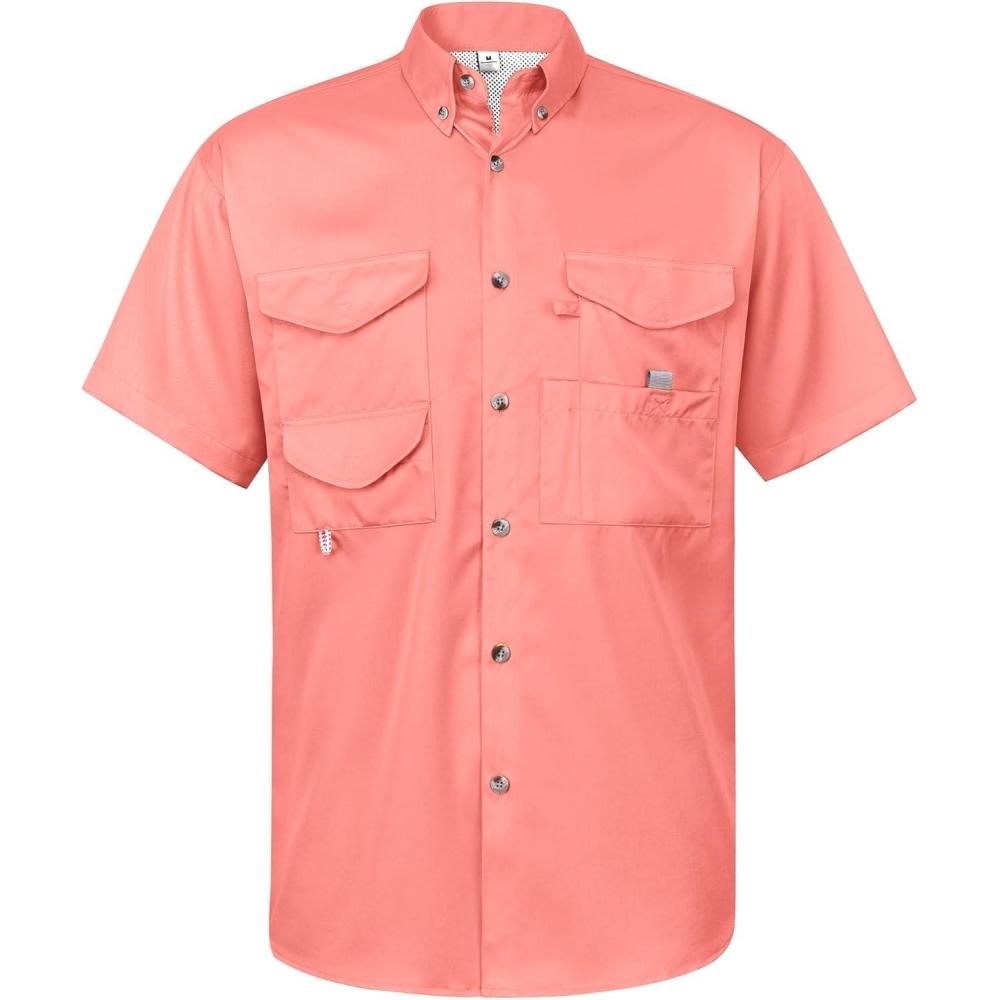imageAlimens ampamp Gentle Short Sleeve Fishing Shirt Wicking Fabric Sun Protection Casual Button Down ShirtsSalmon Pink