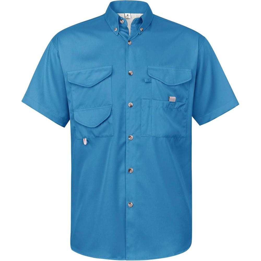 imageAlimens ampamp Gentle Short Sleeve Fishing Shirt Wicking Fabric Sun Protection Casual Button Down ShirtsTeal Blue