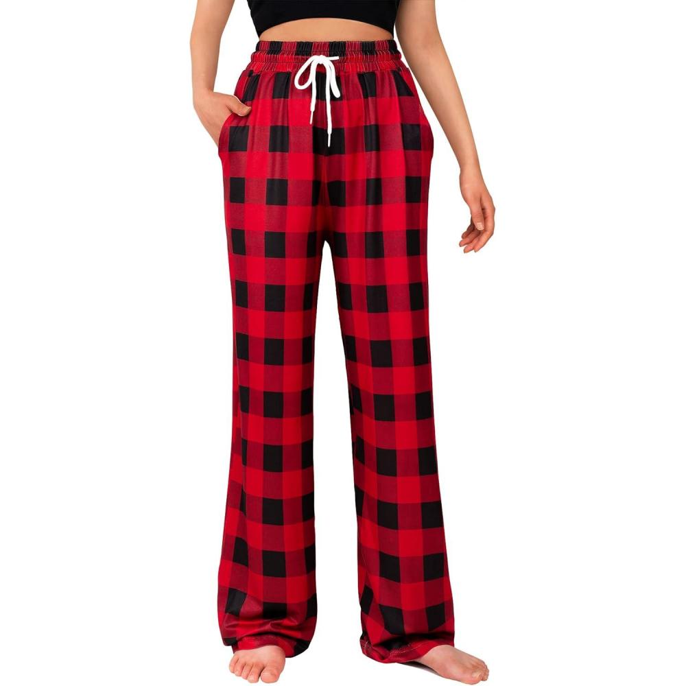 imageAlimens ampamp Gentle Womens Pajama Pants Plaid Stretch Comfy Lounge Pants Drawstring Waist Sleep Bottoms with PocketsAblackred