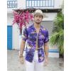 Alimens & Gentle Hawaiian Shirt for Men Summer Beach Casual Short Sleeve Button Down Shirts Printed Tropical Vacation Shirts(Purple)