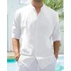 Alimens & Gentle Men’s Cotton Linen Shirts Long Sleeve Button Down Shirt Band Collar Beach Shirts(All White)