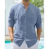 Alimens & Gentle Men’s Cotton Linen Shirts Long Sleeve Button Down Shirt Band Collar Beach Shirts(Blue Heaven)