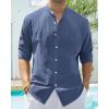 Alimens & Gentle Men’s Cotton Linen Shirts Long Sleeve Button Down Shirt Band Collar Beach Shirts(Blue Wing Teal)
