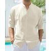 Alimens & Gentle Men’s Cotton Linen Shirts Long Sleeve Button Down Shirt Band Collar Beach Shirts(Creamy White)