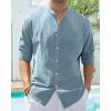 Alimens & Gentle Men’s Cotton Linen Shirts Long Sleeve Button Down Shirt Band Collar Beach Shirts(Gray Mist)