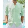 Alimens & Gentle Men’s Cotton Linen Shirts Long Sleeve Button Down Shirt Band Collar Beach Shirts(Mint)