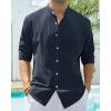 Alimens & Gentle Men’s Cotton Linen Shirts Long Sleeve Button Down Shirt Band Collar Beach Shirts(Navy Blue)