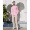 Alimens & Gentle Men’s Cotton Linen Shirts Long Sleeve Button Down Shirt Band Collar Beach Shirts(Pink)