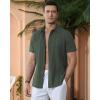 Alimens & Gentle Men’s Cuban Guayabera Shirts Cotton Linen Short Sleeve Button Down Shirts Casual Summer Beach Camp Shirt(Army Green)