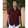 Alimens & Gentle Men’s Cuban Guayabera Shirts Cotton Linen Short Sleeve Button Down Shirts Casual Summer Beach Camp Shirt(Burgundy)