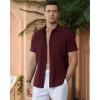 Alimens & Gentle Men’s Cuban Guayabera Shirts Cotton Linen Short Sleeve Button Down Shirts Casual Summer Beach Camp Shirt(Burgundy)