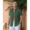 Alimens & Gentle Men’s Cuban Guayabera Shirts Cotton Linen Short Sleeve Button Down Shirts Casual Summer Beach Camp Shirt(Dark Green)