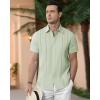 Alimens & Gentle Men’s Cuban Guayabera Shirts Cotton Linen Short Sleeve Button Down Shirts Casual Summer Beach Camp Shirt(Mint Green)