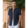 Alimens & Gentle Men’s Cuban Guayabera Shirts Cotton Linen Short Sleeve Button Down Shirts Casual Summer Beach Camp Shirt(Navy Blue)